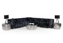 Divani Casa Fredrick - Modern Black Crushed Velvet Sectional Sofa