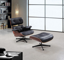 Divani Casa 0718 Modern Black Leather Lounge Chair w/ Ottoman