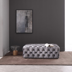 Divani Casa Spiegel Transitional Grey Velvet Tufted Ottoman