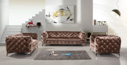 Divani Casa Delilah Modern Brown Fabric Sofa Set