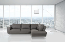 Divani Casa Primrose Modern Grey Eco-Leather Sectional Sofa w/ Right Facing Chaise