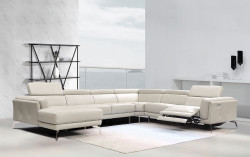 Divani Casa Gilsum - Modern Light Grey Leather U Shaped Sectional Sofa with Recliner