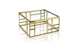 Modrest Stephen - Modern Glass & Gold Stainless Steel Square Coffee Table 