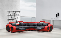 Divani Casa 4087 - Modern Black + Red Bonded Leather Sectional Sofa with Recliners