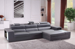 Divani Casa Polaris Mini - Contemporary Grey Bonded Leather Right Facing Sectional Sofa