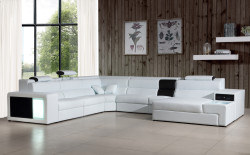 Divani Casa Polaris - Contemporary White Bonded Leather U Shaped Sectional Sofa with Lights