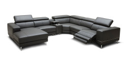 Divani Casa Wade Modern Dark Grey Leather Sectional Sofa w/ 2 Electric Recliners and Console