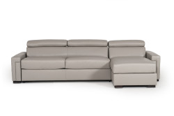 Estro Salotti Sacha - Modern Grey Leather Reversible Sectional Sofa Bed with Storage