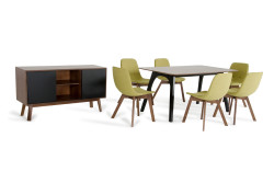 Modrest Laken Modern Walnut & Green Tea Dining Set
