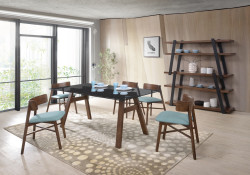 Modrest Travis Modern Blue & Walnut Dining Set
