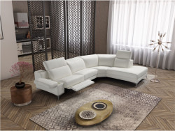Estro Salotti Hypnose - Italian Modern White Leather Sectional Sofa with Recliner