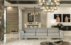 Accenti Italia Vogue Italian Modern Grey & White Sofa w/ Electric Recliner
