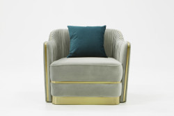 Divani Casa Ardine Modern Grey Velvet & Gold Lounge Chair
