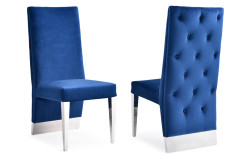 Modrest Kilson Modern Blue Velvet & Stainless Steel Dining Chair (Set of 2)