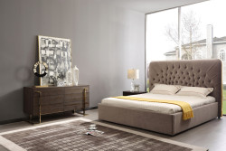 Modrest Moontide - Glam Beige Velvet and Brushed Brass Bed