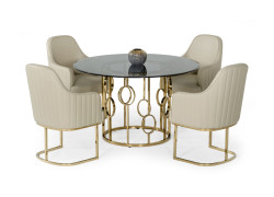 Modrest Filbert - Modern Smoked Glass & Champagne Gold Dining Table