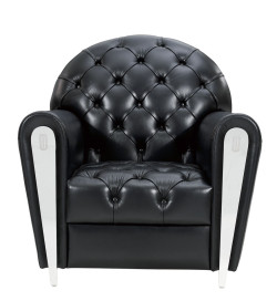 Art Deco Black Tufted Leather Leisure Chair