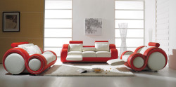 Divani Casa T 27 - Contemporary White and Red Leather Sofa Set