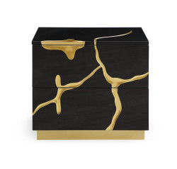 Modrest Aspen Modern Wide Black and Gold Nightstand
