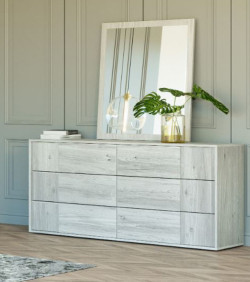 Nova Domus Asus - Modern Italian White Washed Dresser & Mirror Set