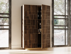 Modrest Auer- Brown Oak & Gold Wine Rack Cabinet