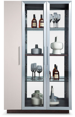 Modrest Union Modern Brown Oak w/ Grey Gloss Left Facing Wine Cabinet