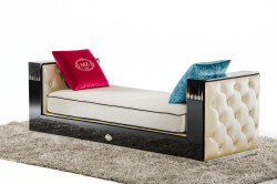 A&X Bellagio Transitional Black Crocodile and Beige Fabric Chaise