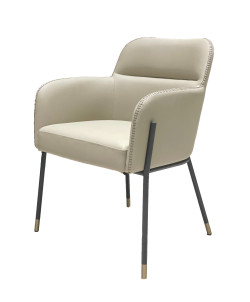 Modrest Brady - Modern Black Metal + Greige Vegan Leather Dining Chair