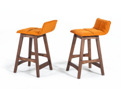 Modrest Candice Modern Orange & Walnut Bar Stool (Set of 2)