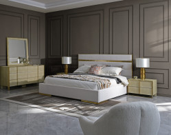 Modrest Cartier - Eastern King Modern Beige Shagreen + Champagne Gold Bedroom Set