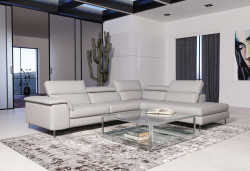 Coronelli Collezioni Viola - Italian Contemporary Grey Leather Right Facing Sectional Sofa