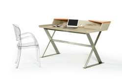 Modrest Bradley Modern Beige Leather and Orange Office Desk