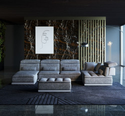 David Ferrari Panorama - Italian Modern Grey Fabric + White Leather Modular Sectional Sofa
