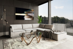 Divani Casa Blythe - Modern Light Grey Velvet Sectional Sofa  + Ottoman