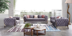Divani Casa Seward Transitional Grey Velvet Sofa Set