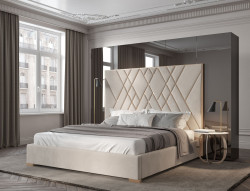 Modrest Eldora - Glam Beige Velvet and Brushed Brass Bed