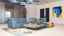 Accenti Italia Enjoy - Italian Modern Blue Leather Right Facing Sectional Sofa