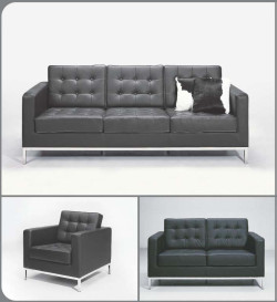 F08 - Black Leather Sofa Set