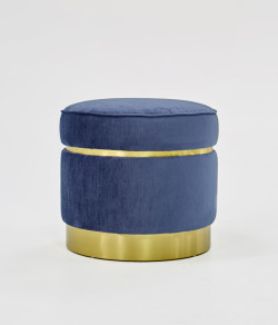 Divani Casa Tenaya Modern Blue Velvet & Gold Ottoman