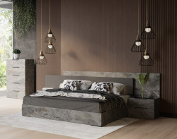 Nova Domus Ferrara - Modern Volcano Oxide Grey Bed + Nightstands	