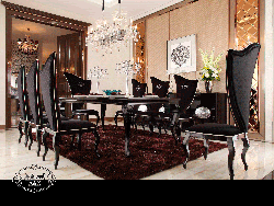 A&X Sovereign Transitional Black Crocodile Dining Table w/ Black Gloss Legs