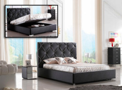 Modrest Zeus - Modern Black Leatherette Platform Bed with Lift Storage