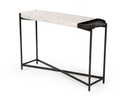 Modrest Gemini Modern White Terrazzo Concrete & Black Metal Console Table