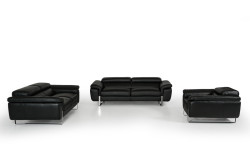 David Ferrari Highline Italian Modern Black Leather Sofa Set