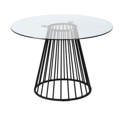 Modrest Holly - Modern Round Clear Glass and Black Dining Table
