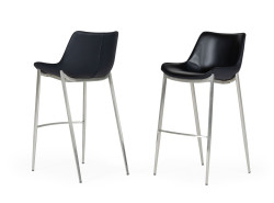 Modrest Hooper - Modern Black Eco-Leather Bar Stool (Set of 2)