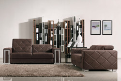 Tufted Brown Modern Sofa Set 