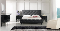 Modrest Monte Carlo Black Leatherette Modern Bed with Crystals