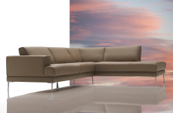 Dima Mirage Modern Latte Leather Sectional Sofa - Made In Italy