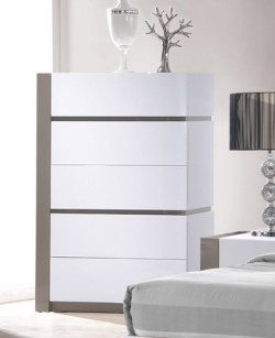 Modrest Vero Modern White w/Grey Accents 5-Drawer Bedroom Chest
